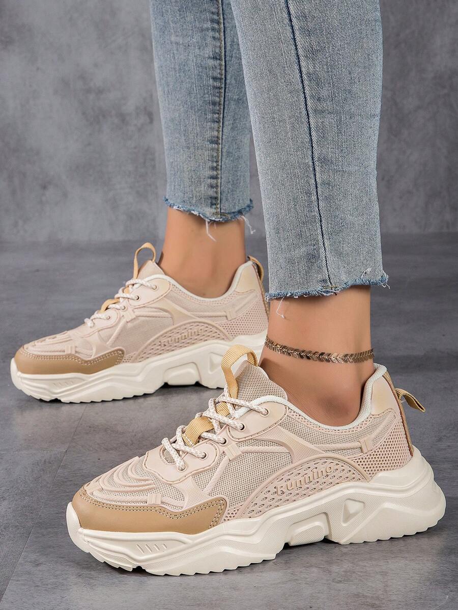 Sporty Chunky Sneakers For Women, Letter Graphic Lace-up Front Sneakers ...